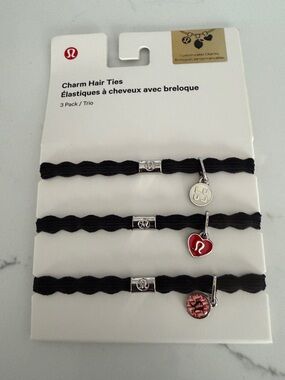 lululemon athletica Black Charm Hair Ties with Silver and Red Accents - 3 Pack